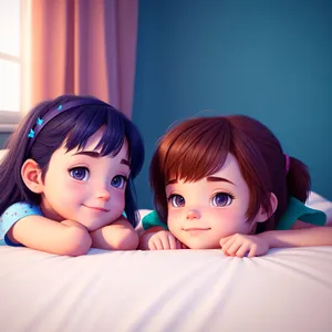 Doll Play: Happy Child with Cute Smile on Bed