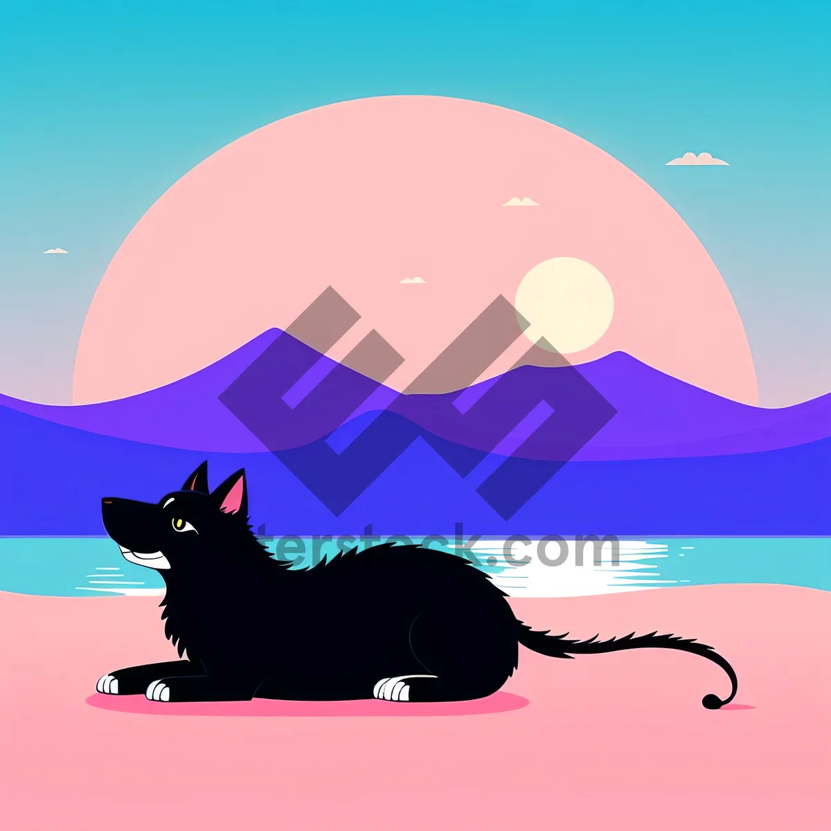 Picture of Mystical Moonlit Feline Silhouette: Holiday-Inspired Caribou Art Design