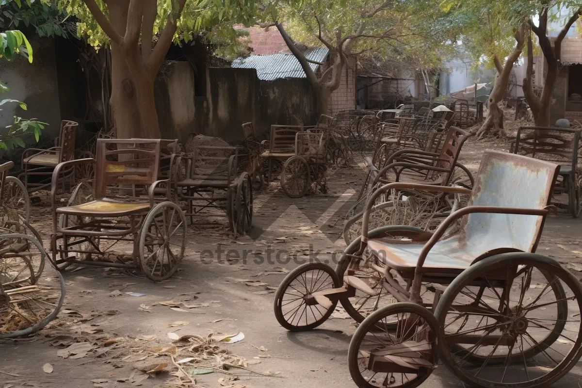 Picture of Vintage wheelchair on wheels: outdated yet charming transport.