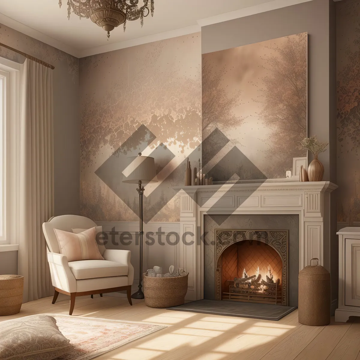 Picture of Cozy Home Fireplace with Modern Interior Decor