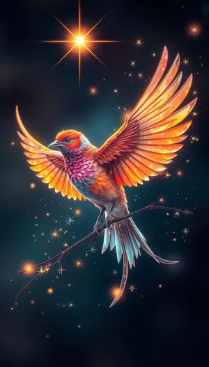 Graphic Wing in Motion with Glowing Fireworks