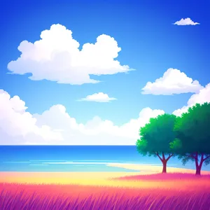 Vibrant Summer Sky with Clouds Over the Ocean