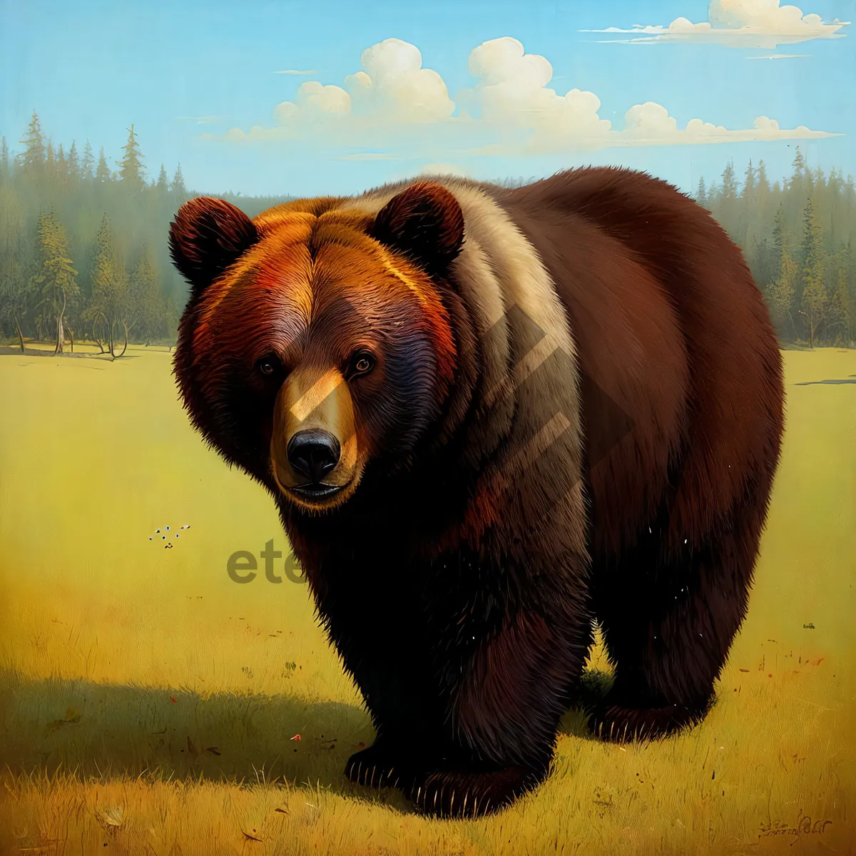 Picture of Wild Brown Bear in Rural Pasture