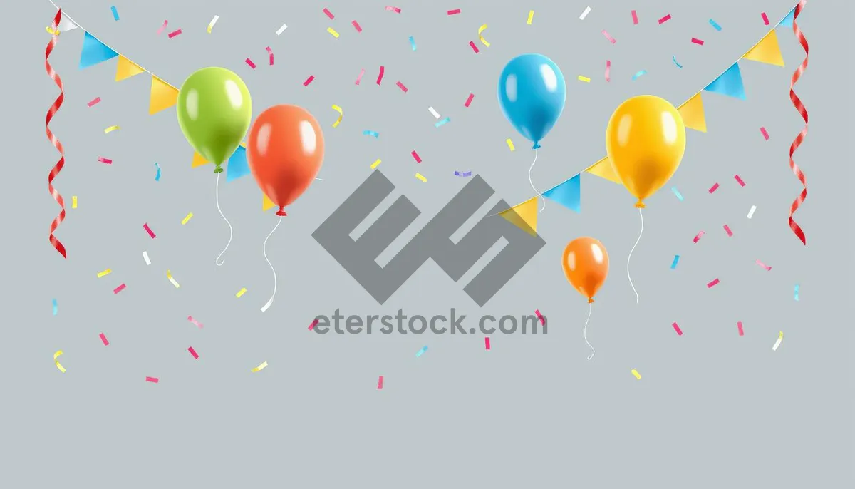 Picture of Colorful birthday party decorations with balloons and confetti.