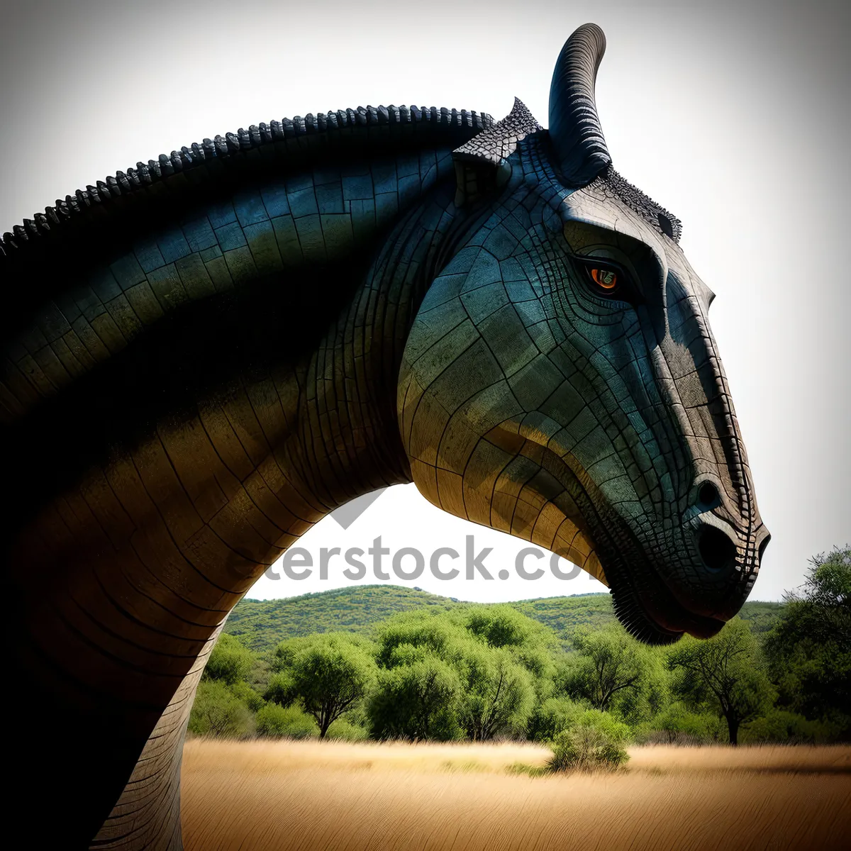 Picture of Brown Thoroughbred Horse with Halter in Meadow