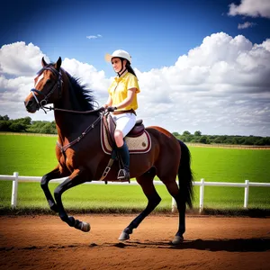 Thoroughbred Stallion Racing with Polo Mallet