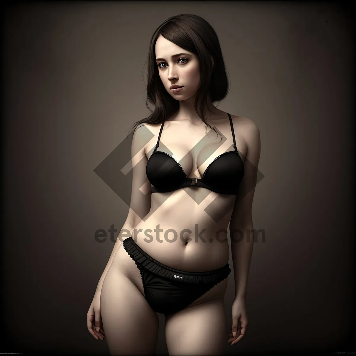 Picture of Seductive lingerie model posing in black bra.