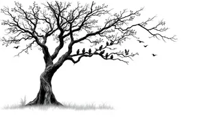 Black oak tree art design silhouette outline