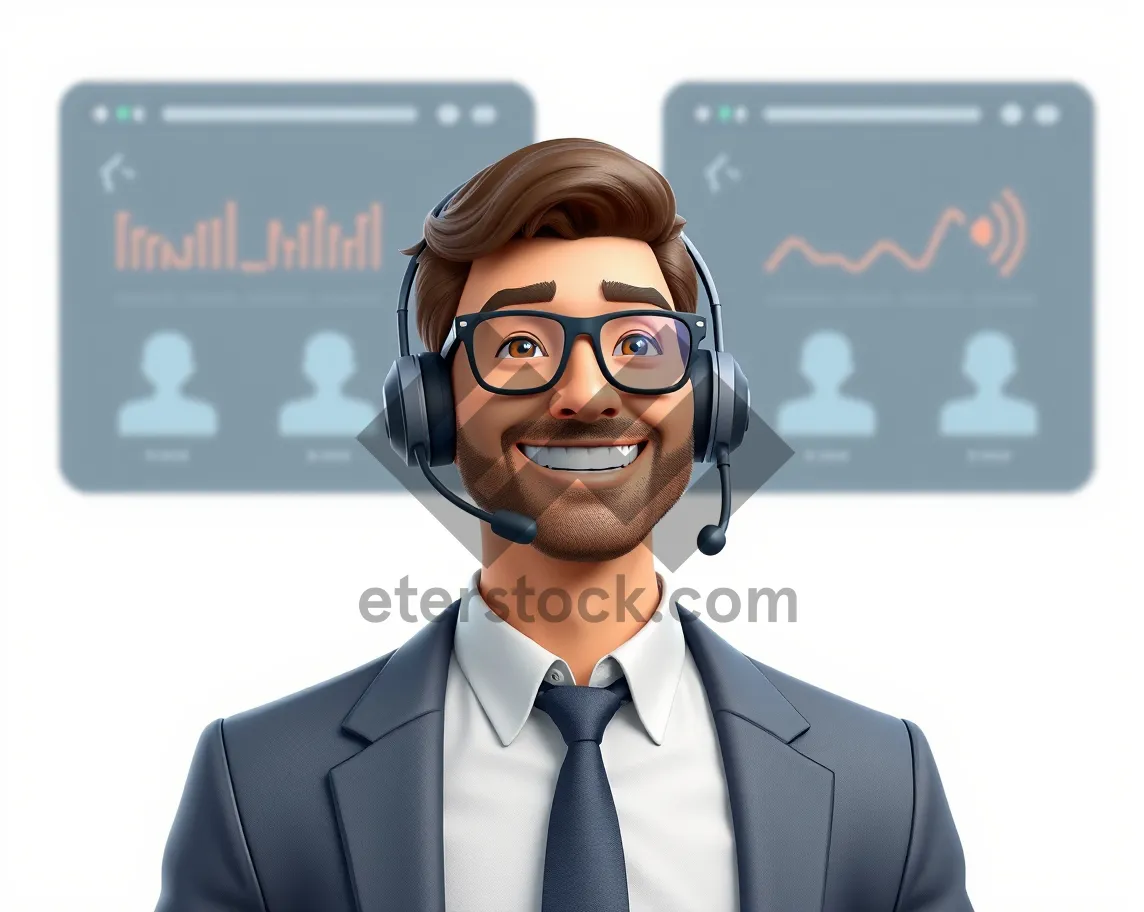 Picture of Friendly businesswoman wearing glasses with a headset smiling.