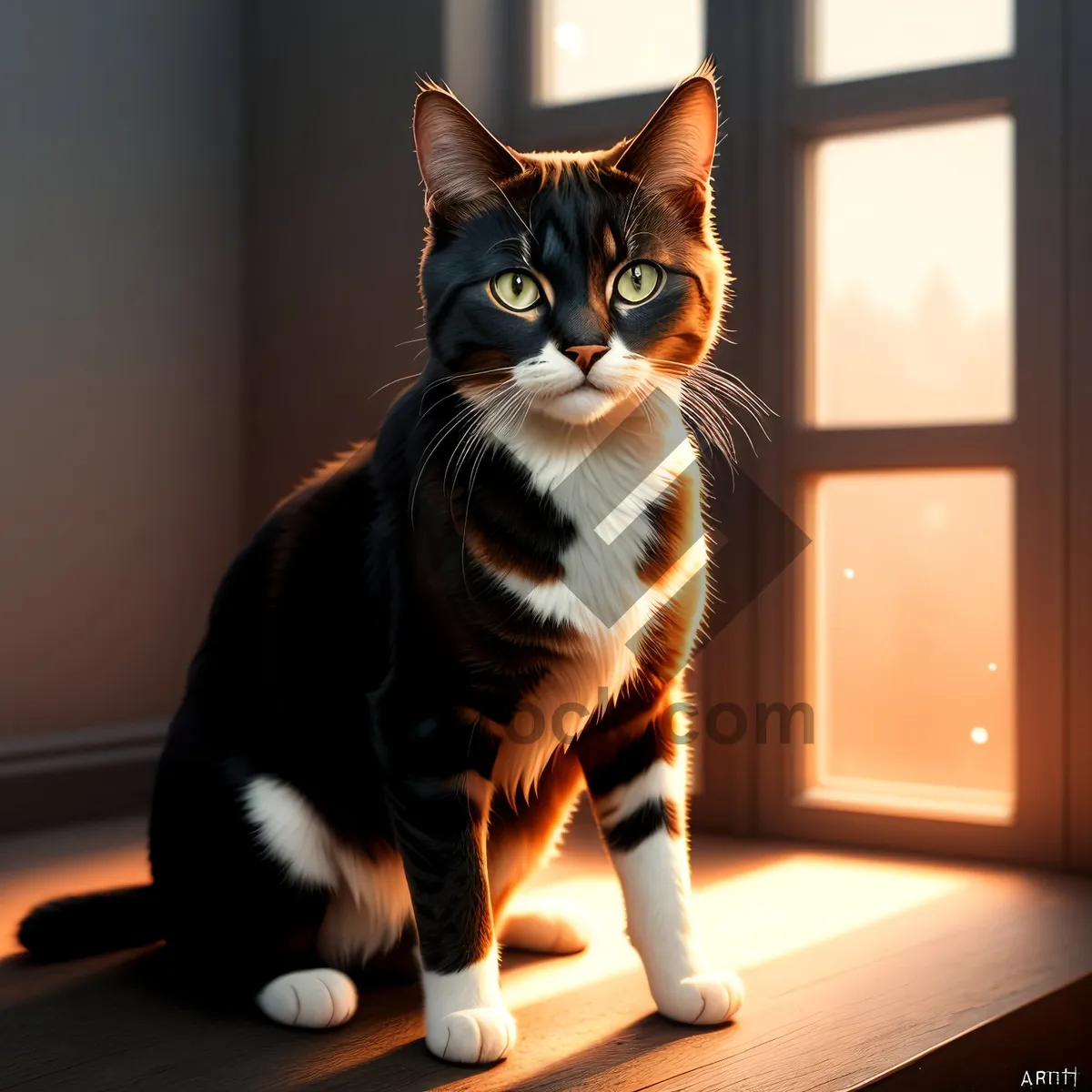 Picture of Furry Tabby Kitty Gazing Out Windowsill