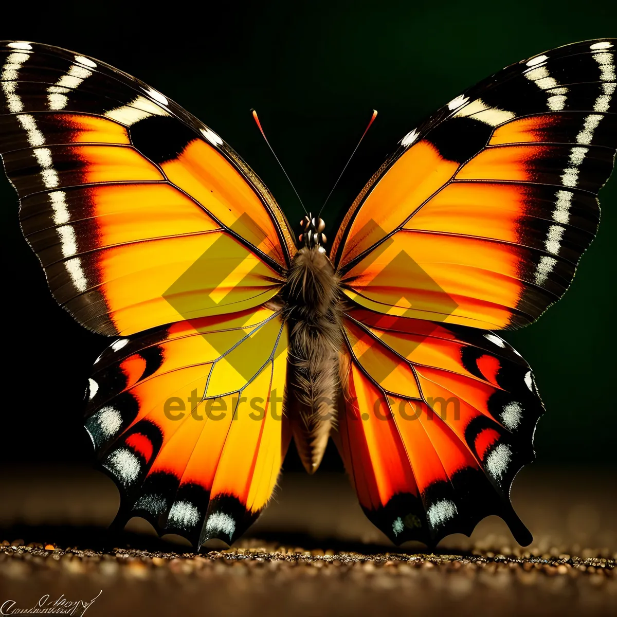 Picture of Colorful Monarch Butterfly Soaring through Summer Sky