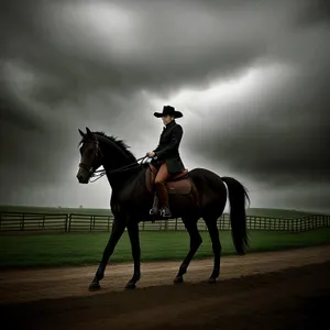 Stallion galloping in a grassy field