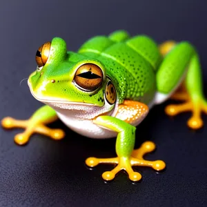 Vivid-eyed Tree Frog Camouflaged in Leaf