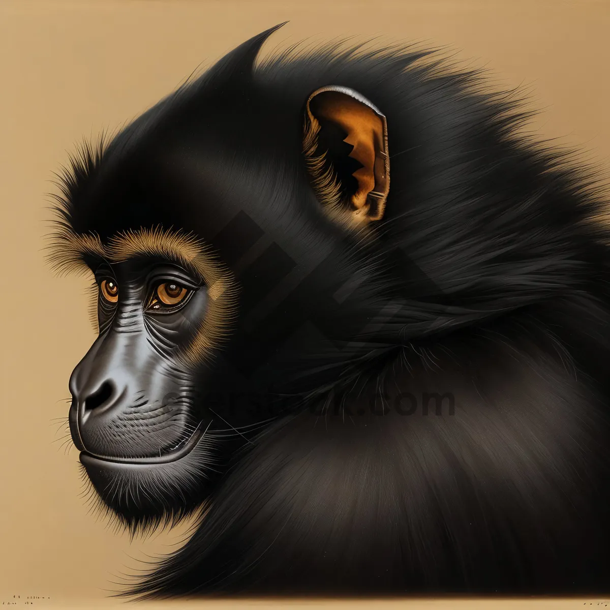 Picture of Gibbon's captivating black-eyed primate portrait.