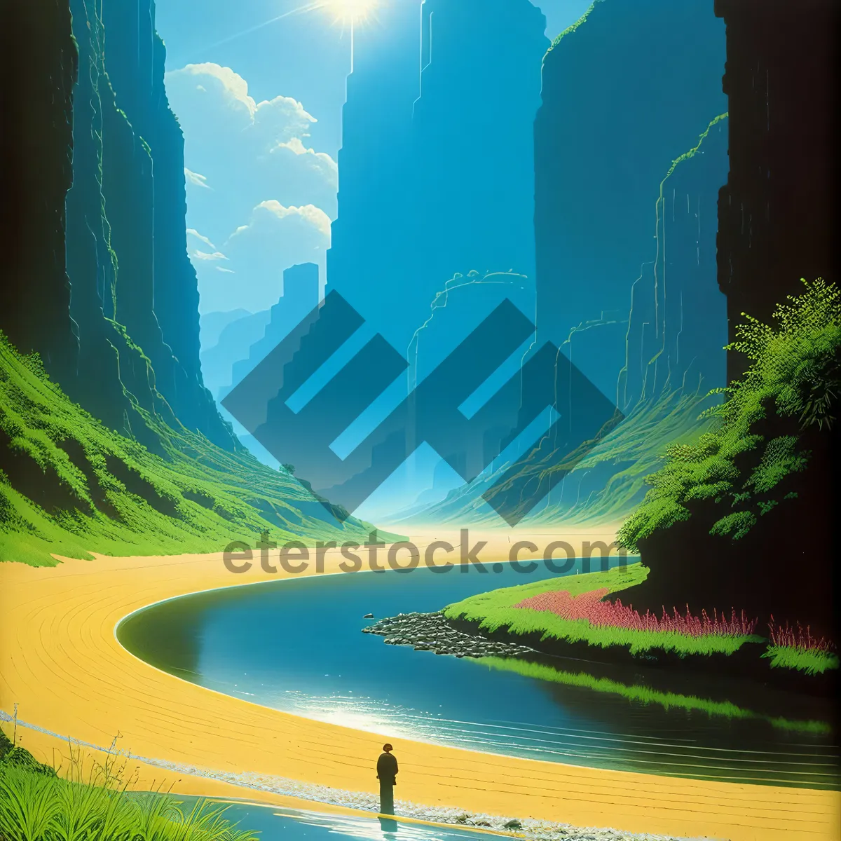 Picture of Serene Sunset Over Lake: A Tranquil Summer Landscape