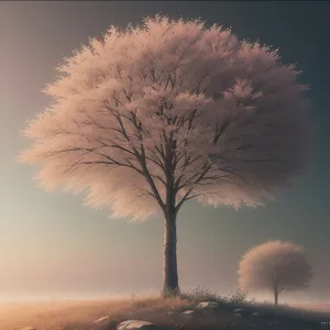 Winter Wonderland: Serene snowy forest landscape under golden sun