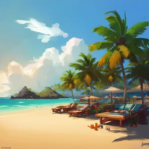 Tropical paradise beach relaxation under sunny sky.