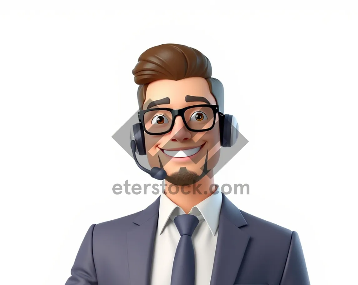 Picture of Cute cartoon person with headset providing customer service.