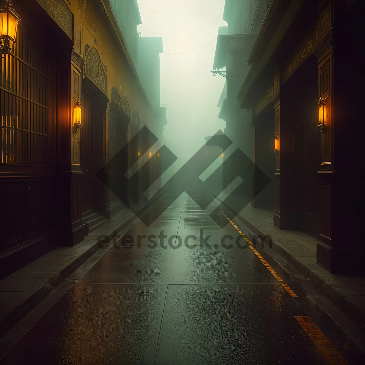 Picture of City Night Gliding through Historic Urban Alley