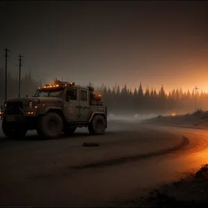 Heavy Machinery Tow Truck on Snowy Road