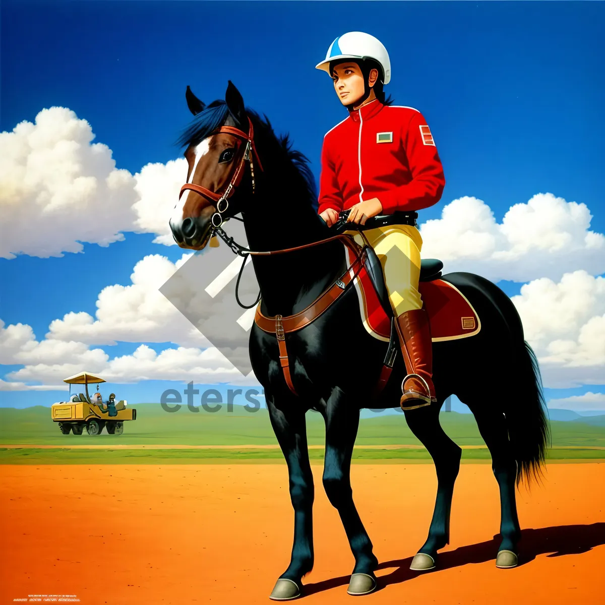 Picture of Rider with Polo Mallet on Horseback: Equestrian Sport