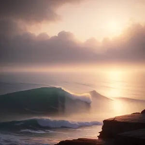 Serene Sunset Over Beach & Ocean