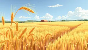 Sunny Wheat Field with Cloudy Sky at Sunset