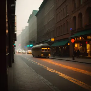 Vibrant Urban Night Scene with Busy Street Traffic