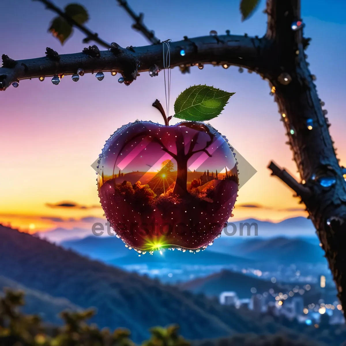 Picture of Red Delicious Apple Tree Decoration with Glass Balls