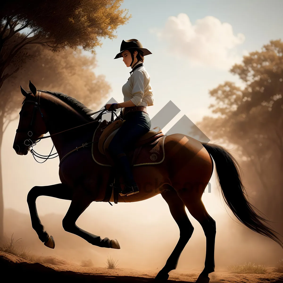 Picture of Sunset Equestrian Riding on Saddle