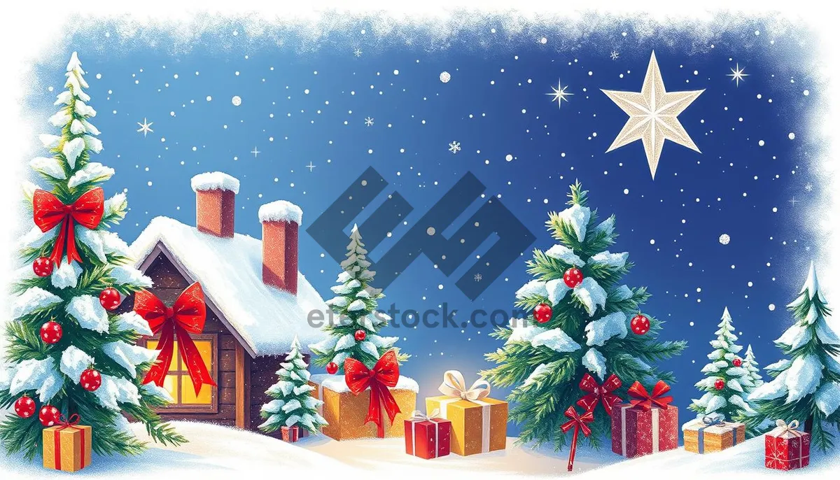 Picture of New Year Greeting Card with Snowman and Tree