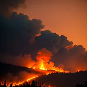 Fiery Sky at Dusk: Mountain Landscape