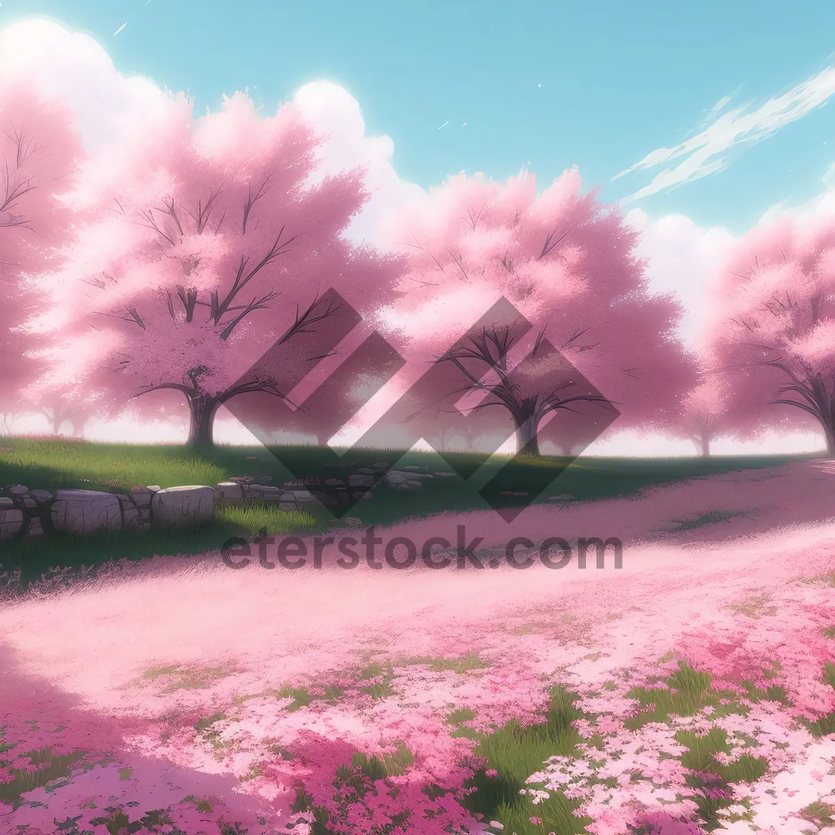 Picture of Pink Rhododendron Blooming in Scenic Landscape