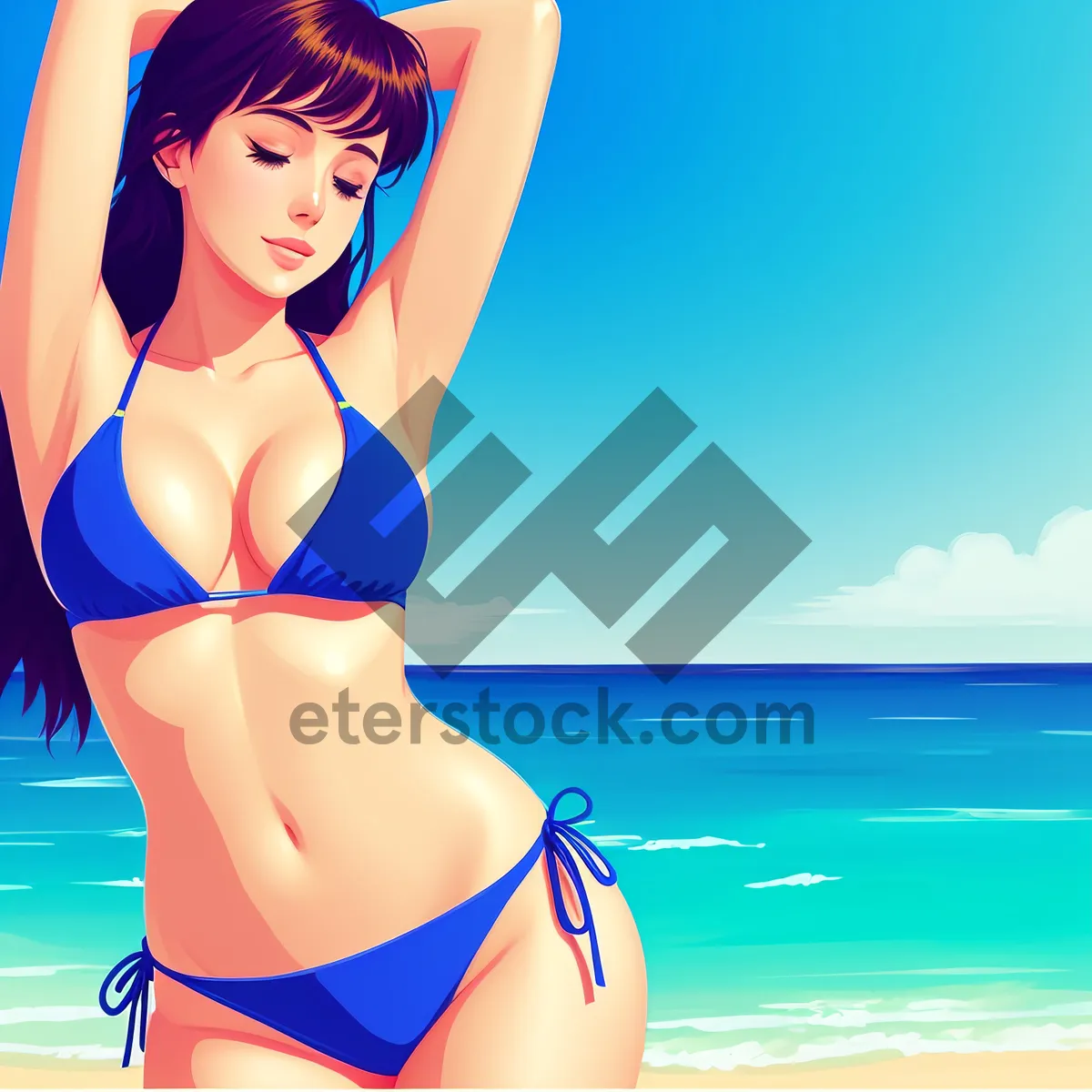 Picture of Stunning Summer Beach Babe in Stylish Swimsuit
