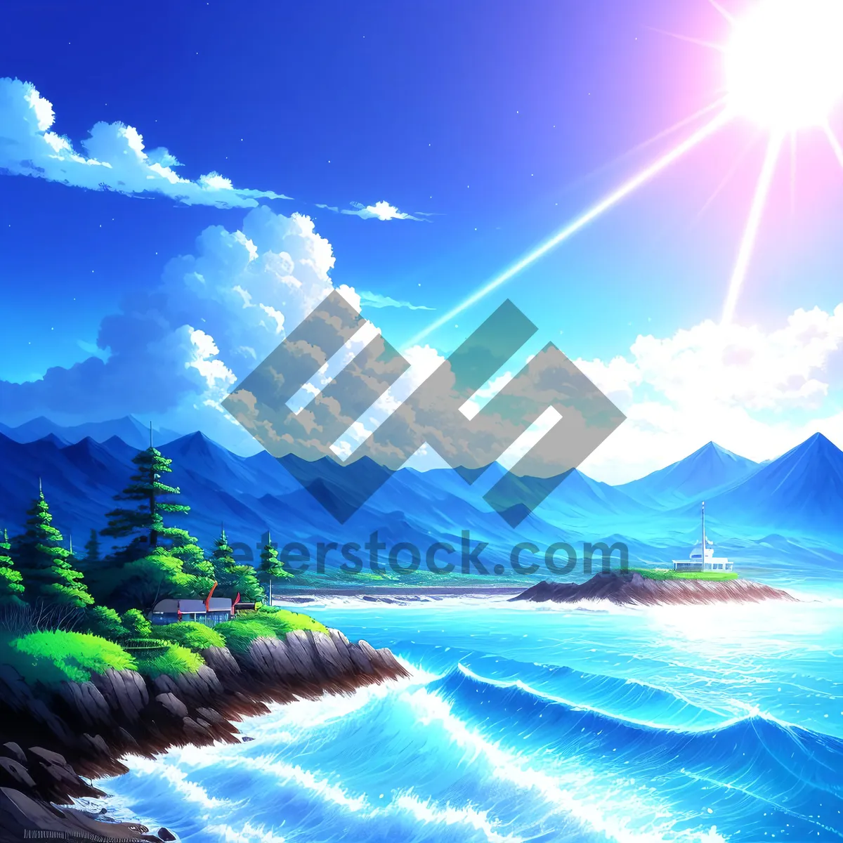 Picture of Vibrant Skyline with Lush Fir Trees