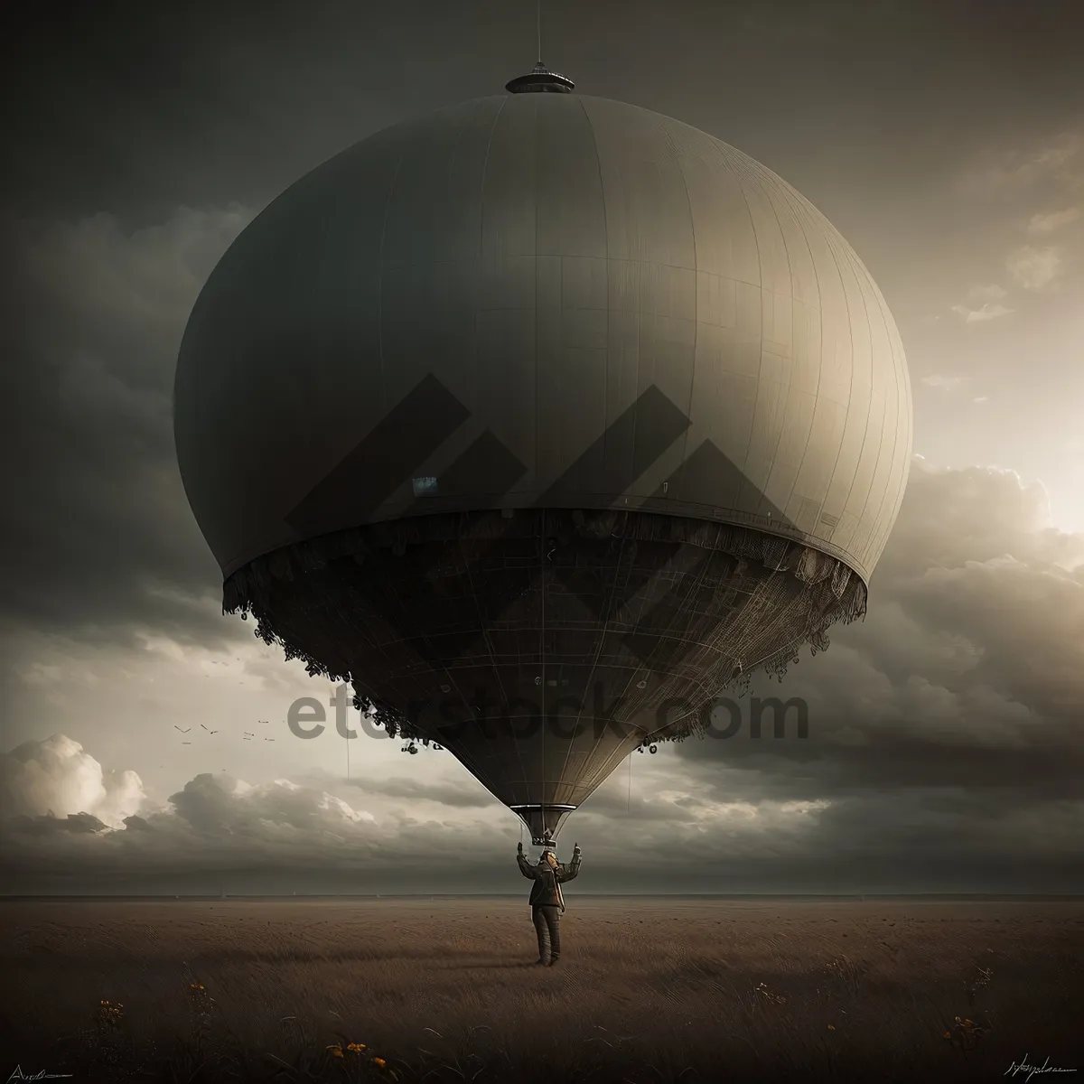 Picture of Colorful Hot Air Balloon Soaring Amidst Dreamy Sky