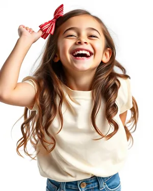 Attractive brunette model with glowing skin and happy smile.