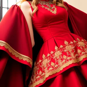 Satin Elegance: Attractive Lady Posing in Dinner Dress
