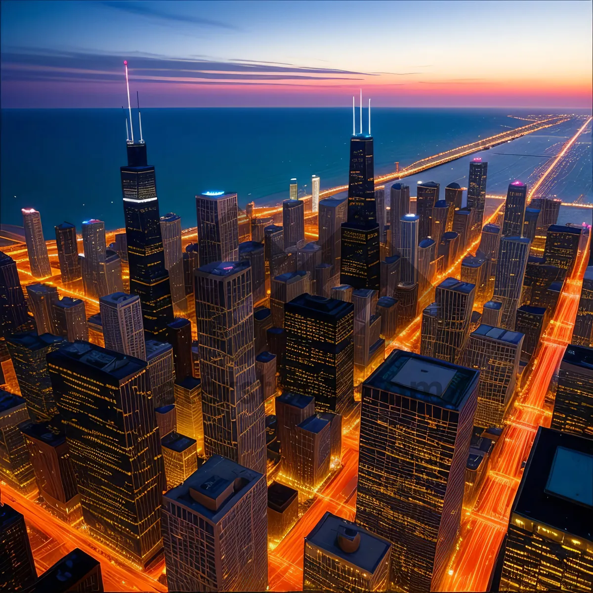 Picture of Modern Twilight: Majestic Urban Business District Skyline