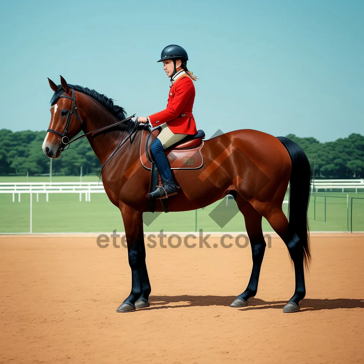 Picture of Professional equestrian riding a magnificent thoroughbred stallion