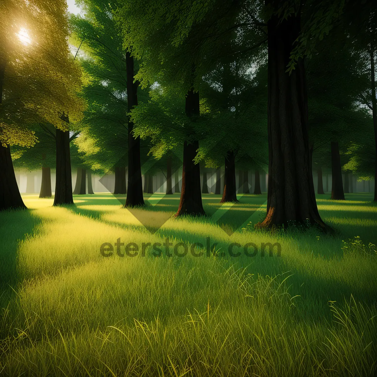 Picture of Serene Summer Path through Lush Green Woods