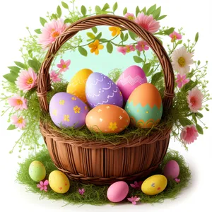 Colorful Easter Fruit Basket with Fresh Eggs