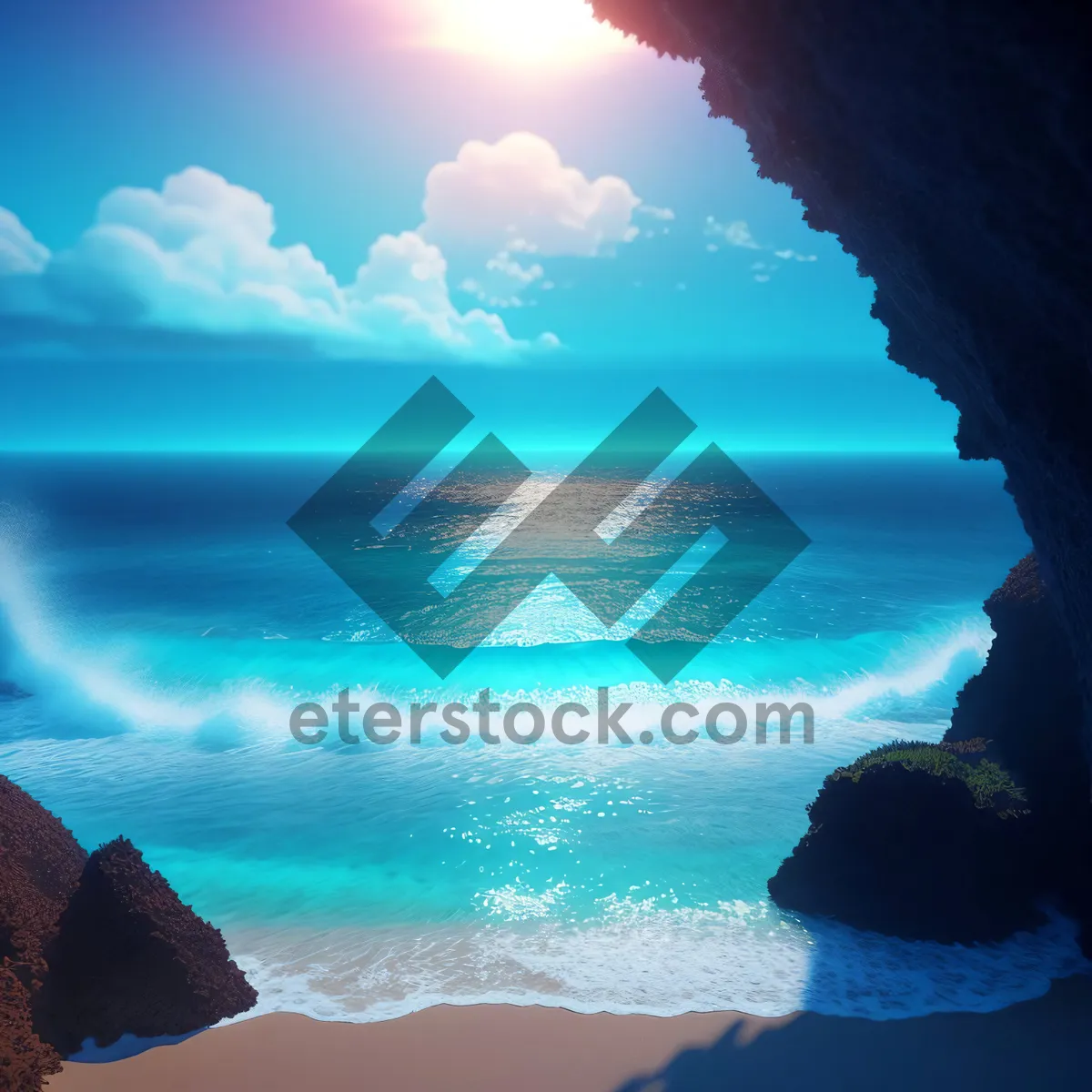 Picture of Sunny Beach Paradise: Turquoise Waves on a Sandy Shore
