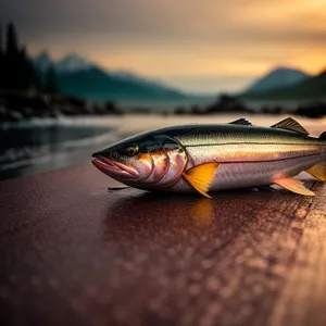 Tropical Sunset: Majestic Tuna Amidst Ocean Waves