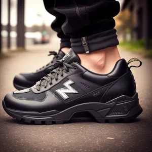 Black Leather Running Shoe with Rubber Sole