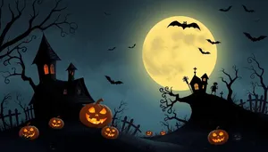 Spooky Halloween Night Silhouette Cemetery Scene