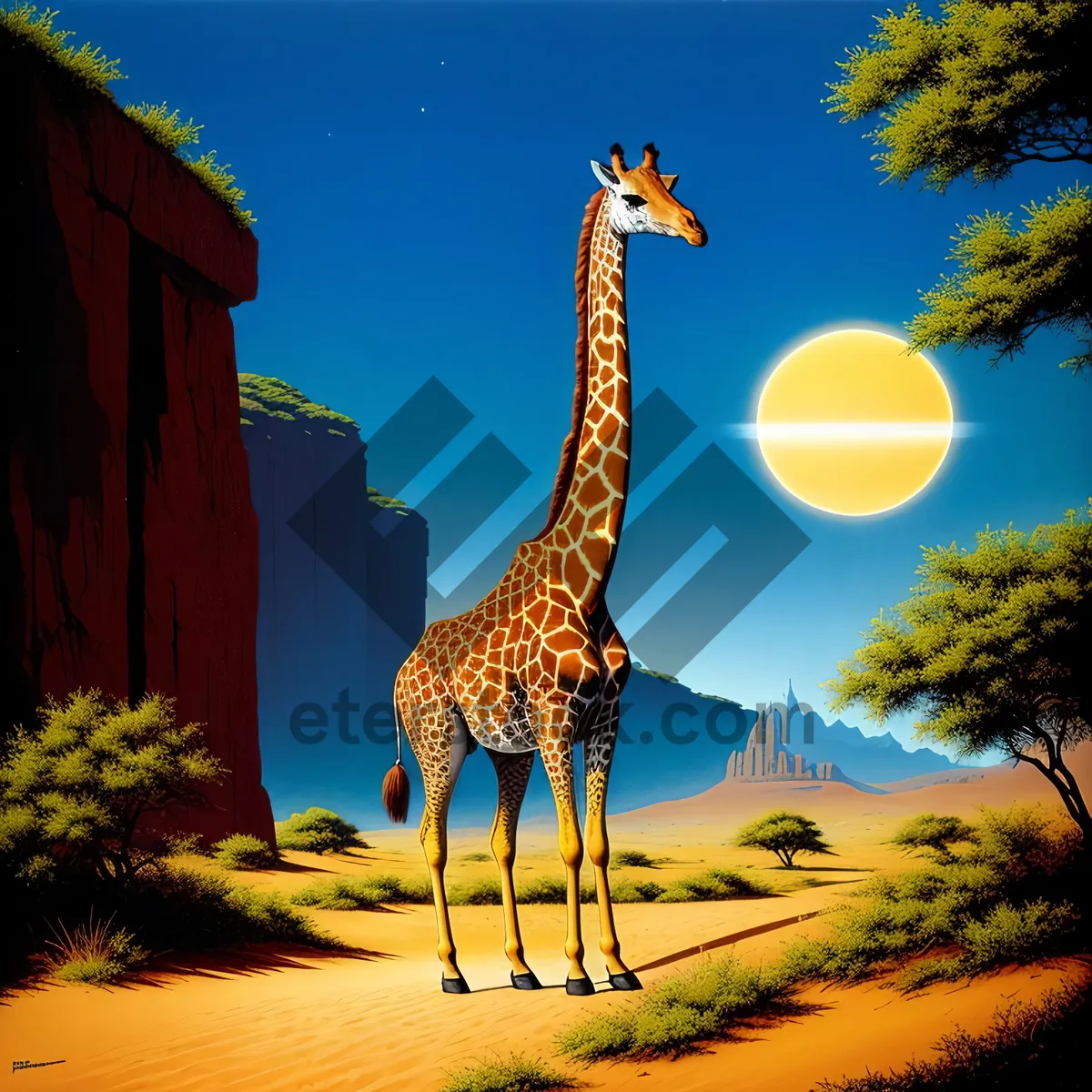 Picture of Towering Mammal in African Wilderness: Giraffe