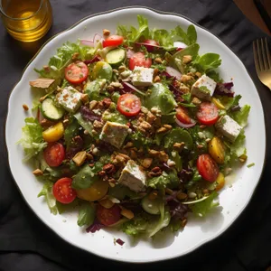 Healthy Vegetarian Salad with Fresh Vegetables and Olive Oil