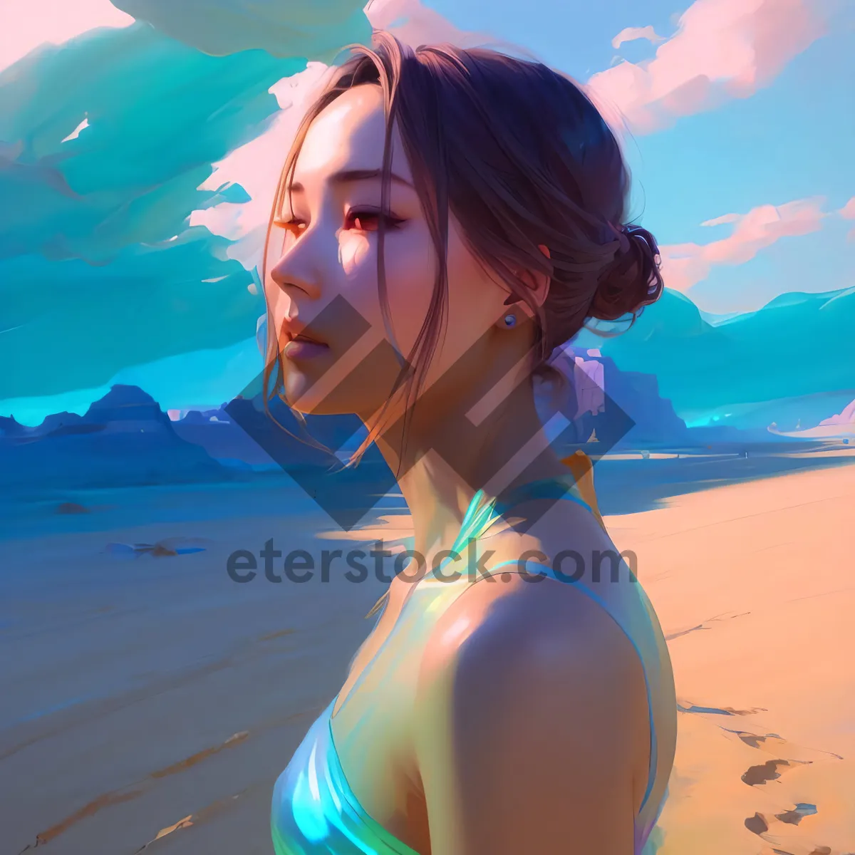 Picture of Sun-kissed beach beauty in a tropical bikini.