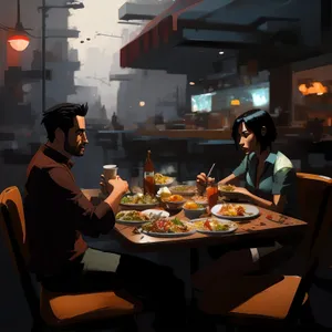 Happy couple dining at a restaurant table